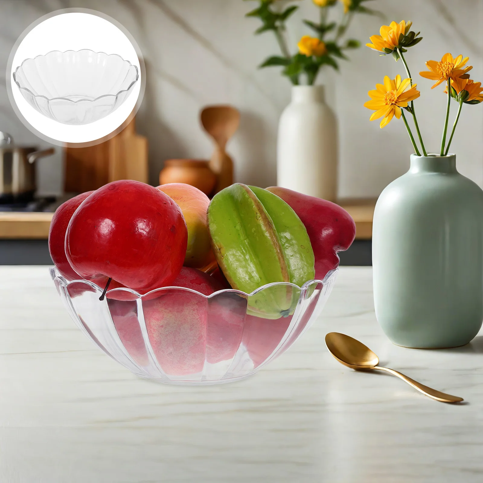 1 pc Fruit Salad Bowl Transparent Lotus-Shaped Design For Home Restaurant Cafe Use Household Party Buffet Bowl
1 pc Fruit Salad Bowl Transparent Lotus-Shaped Design For Home Restaurant Cafe Use Household Party Buffet Bowl