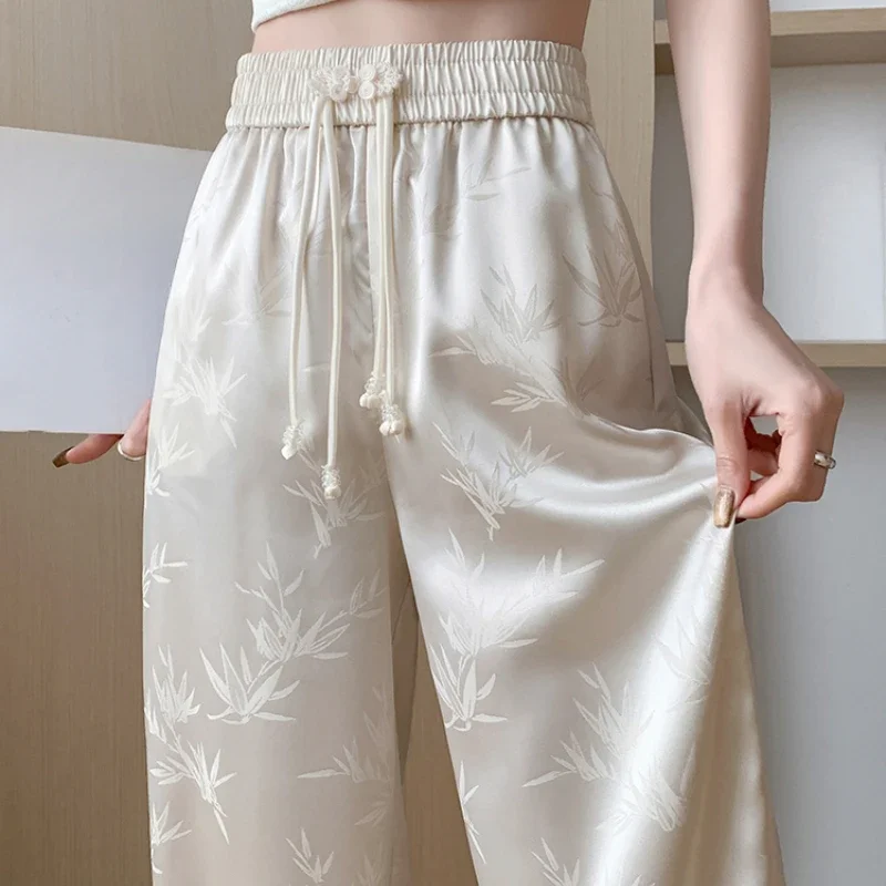 2025 Spring Summer New Chinese Style Satin Jacquard Wide Leg Pants Women High Waist Casual Loose Full Length Trousers
2025 Spring Summer New Chinese Style Satin Jacquard Wide Leg Pants Women High Waist Casual Loose Full Length Trousers