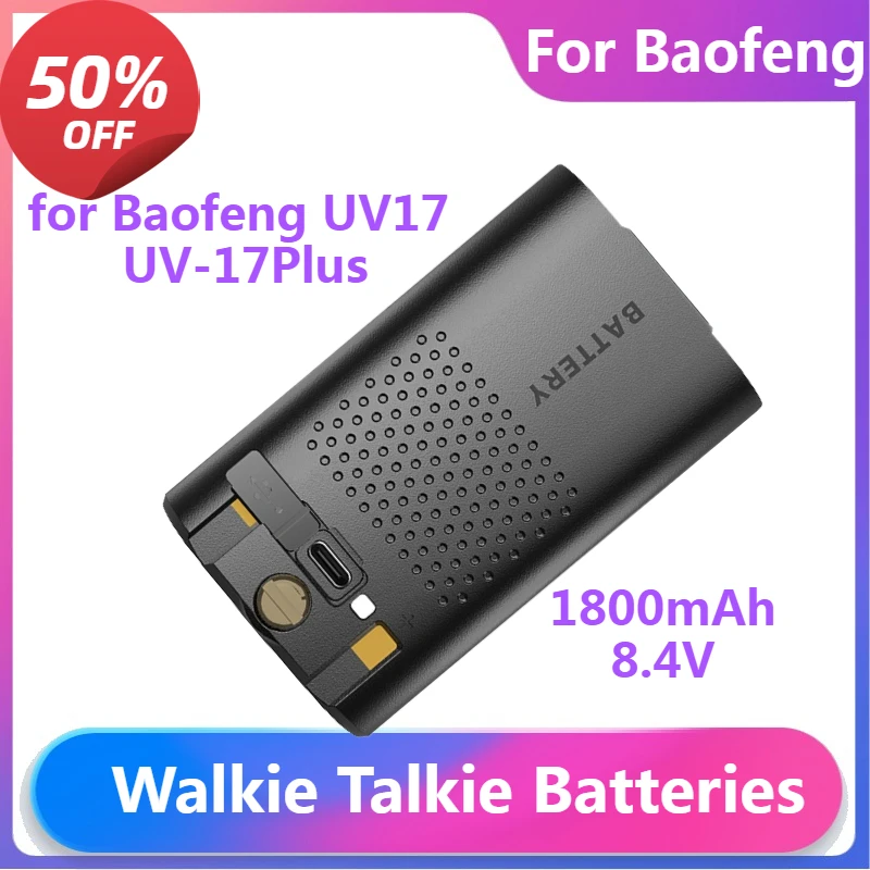 For Baofeng Walkie Talkie UV-17 Battery Support Type-C Charging for UV-17Plus Pro Max Series Two Way Radio 1800mAh Battery
For Baofeng Walkie Talkie UV-17 Battery Support Type-C Charging for UV-17Plus Pro Max Series Two Way Radio 1800mAh Battery