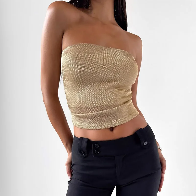 New casual sexy strapless exposed navel sleeveless slim fit personalized top
New casual sexy strapless exposed navel sleeveless slim fit personalized top
