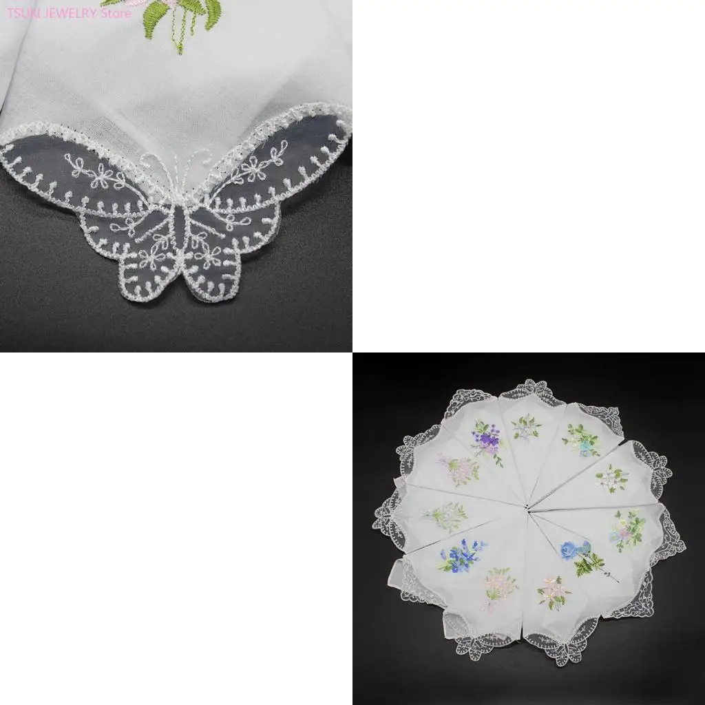 62KE 5Pcs/Set 11x11 Inch Womens Cotton Square Handkerchiefs Floral Embroidered with for Butterfly Lace Corner Pocket Hanky
62KE 5Pcs/Set 11x11 Inch Womens Cotton Square Handkerchiefs Floral Embroidered with for Butterfly Lace Corner Pocket Hanky