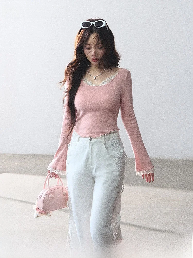 Lulus Miracle Soft Sweet Satin Lace Knit Top Women's Pink Cotton Blend Fake Two-Piece Style Casual Wear round Neck Design
Lulus Miracle Soft Sweet Satin Lace Knit Top Women's Pink Cotton Blend Fake Two-Piece Style Casual Wear round Neck Design
