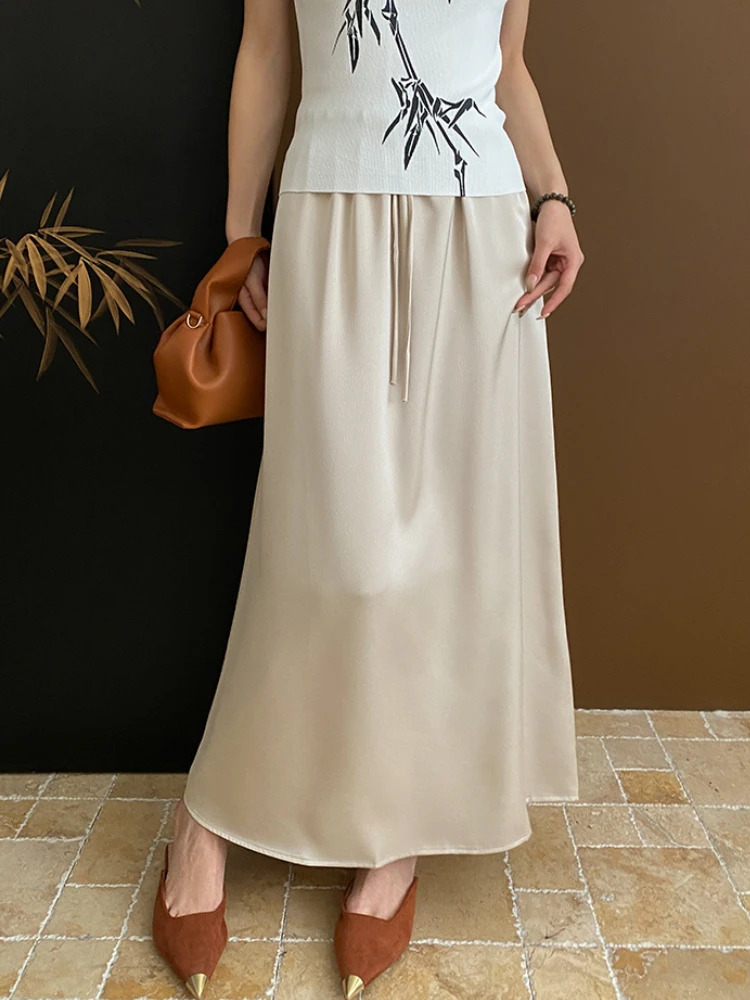 High Waisted Satin Drawstring Long Skirt Fashion Summer New Versatile Loose Fit Black Skirt Elegant Temperament Skirts for Women
High Waisted Satin Drawstring Long Skirt Fashion Summer New Versatile Loose Fit Black Skirt Elegant Temperament Skirts for Women