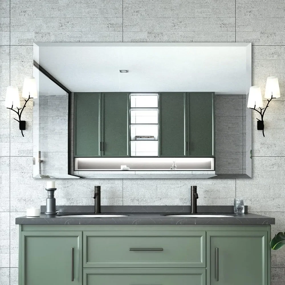 Bathroom Mirrors 48" x 30", Frameless Rectangle Bathroom Mirror with Beveled Edge, Hangs Horizontally or Vertically
Bathroom Mirrors 48" x 30", Frameless Rectangle Bathroom Mirror with Beveled Edge, Hangs Horizontally or Vertically