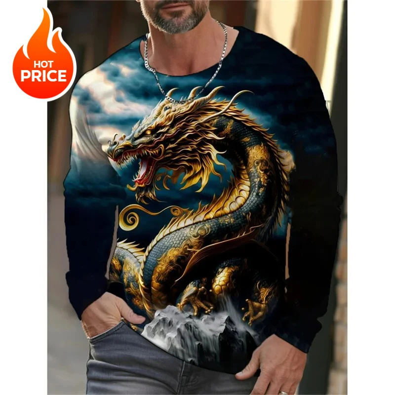 3D Printed Chinese Loong T-Shirt For Men Cool Dragon Pattern Tees Autumn Casual Long Sleeves Loose T Shirts Street O-Neck Tops
3D Printed Chinese Loong T-Shirt For Men Cool Dragon Pattern Tees Autumn Casual Long Sleeves Loose T Shirts Street O-Neck Tops