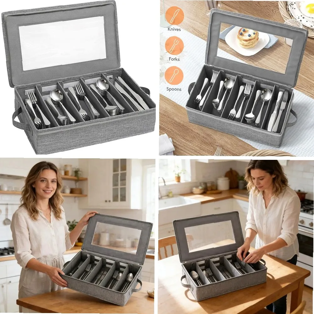 5-Compartment Flatware Organizer with Zipper Lid, Cutlery Storage Box for Spoon Fork Knives, Tableware Silverware Organizer
5-Compartment Flatware Organizer with Zipper Lid, Cutlery Storage Box for Spoon Fork Knives, Tableware Silverware Organizer