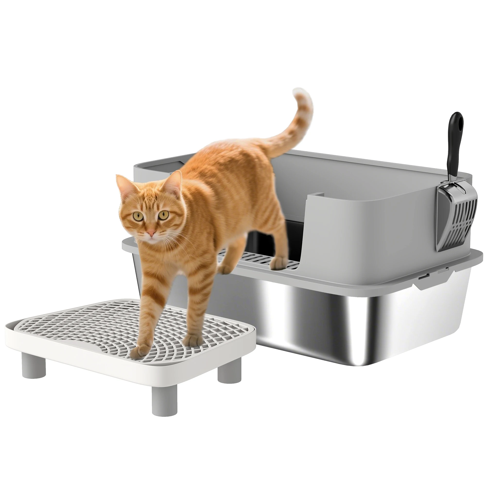 Stainless Steel Litter Box with High Sides, Metal Cat Litter Box with Scoop, Pedal, Anti-Urine Leakage, Non-Sticky
Stainless Steel Litter Box with High Sides, Metal Cat Litter Box with Scoop, Pedal, Anti-Urine Leakage, Non-Sticky