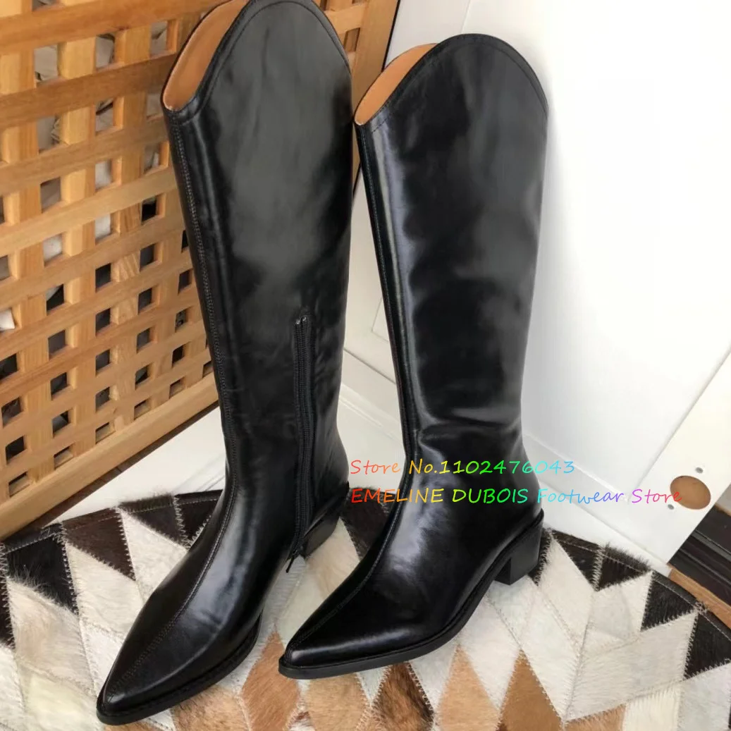Retro Western Boots Cowhide Pointed Toe Knee High Boots Elegant Thick Heel Side Zipper Slip On Solid Color Ladies Winter Boots
Retro Western Boots Cowhide Pointed Toe Knee High Boots Elegant Thick Heel Side Zipper Slip On Solid Color Ladies Winter Boots