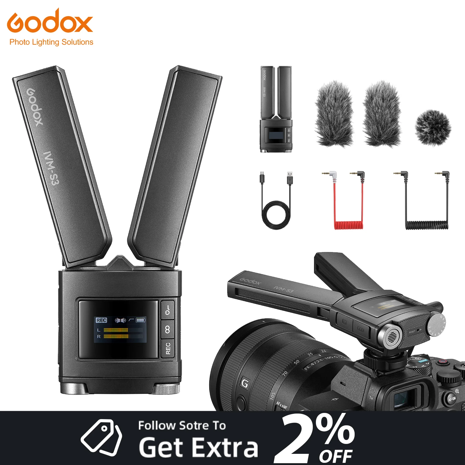 GODOX IVM-S3 Machine-top gun type lithium battery Microphone for DSLR phones Live outdoors Capacitive microphone
GODOX IVM-S3 Machine-top gun type lithium battery Microphone for DSLR phones Live outdoors Capacitive microphone