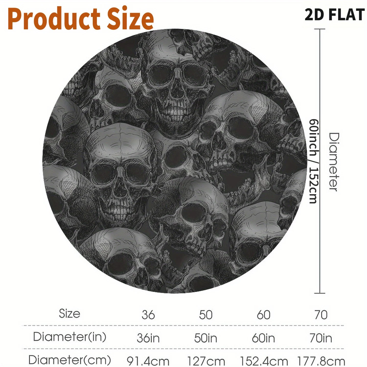 2D FLAT 1pc Horror Skull Tablecloth/Tablecovers, 60/70in Round Gothic Horror Skeleton Black Gray Halloween Polyester Table Cover
2D FLAT 1pc Horror Skull Tablecloth/Tablecovers, 60/70in Round Gothic Horror Skeleton Black Gray Halloween Polyester Table Cover