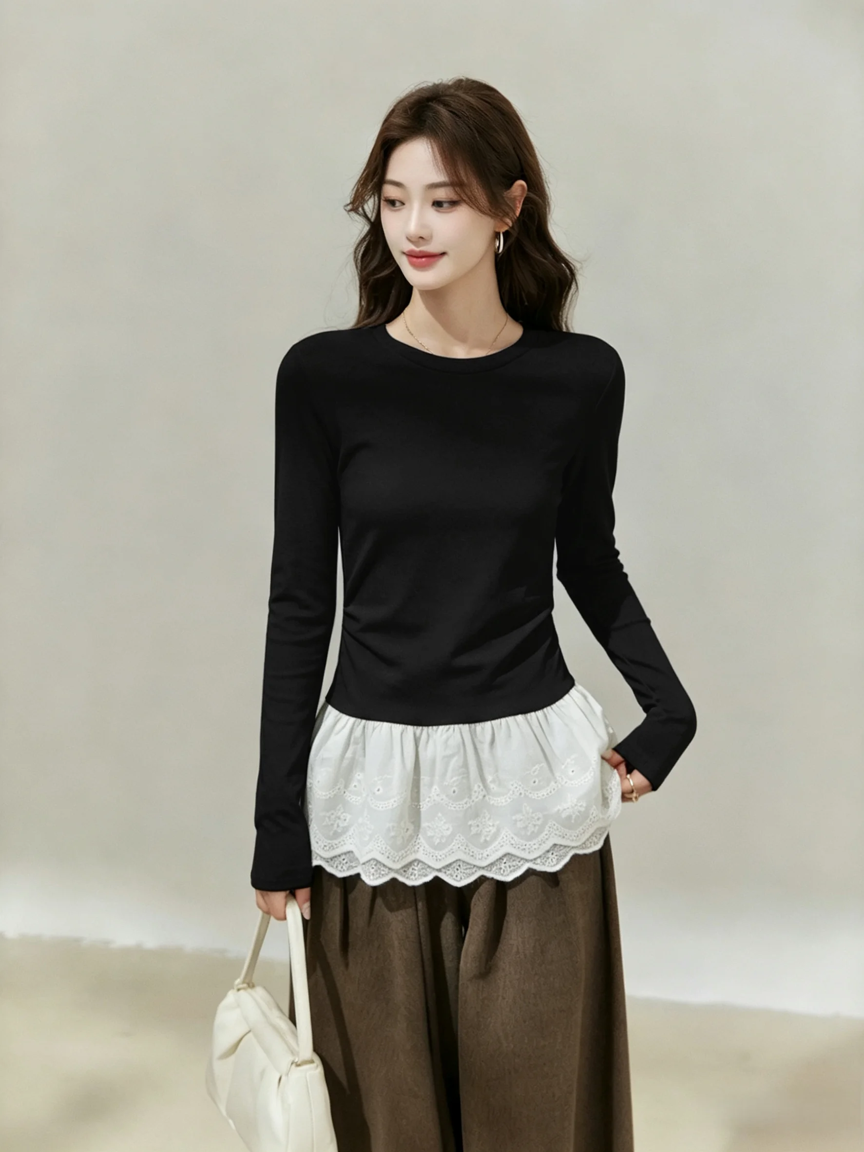 95% Cotton Long Sleeve T-Shirt Women's Spring Large Size Overlap Inner Wear Base Shirt Top Ballet Lace Hem Simple Style
95% Cotton Long Sleeve T-Shirt Women's Spring Large Size Overlap Inner Wear Base Shirt Top Ballet Lace Hem Simple Style