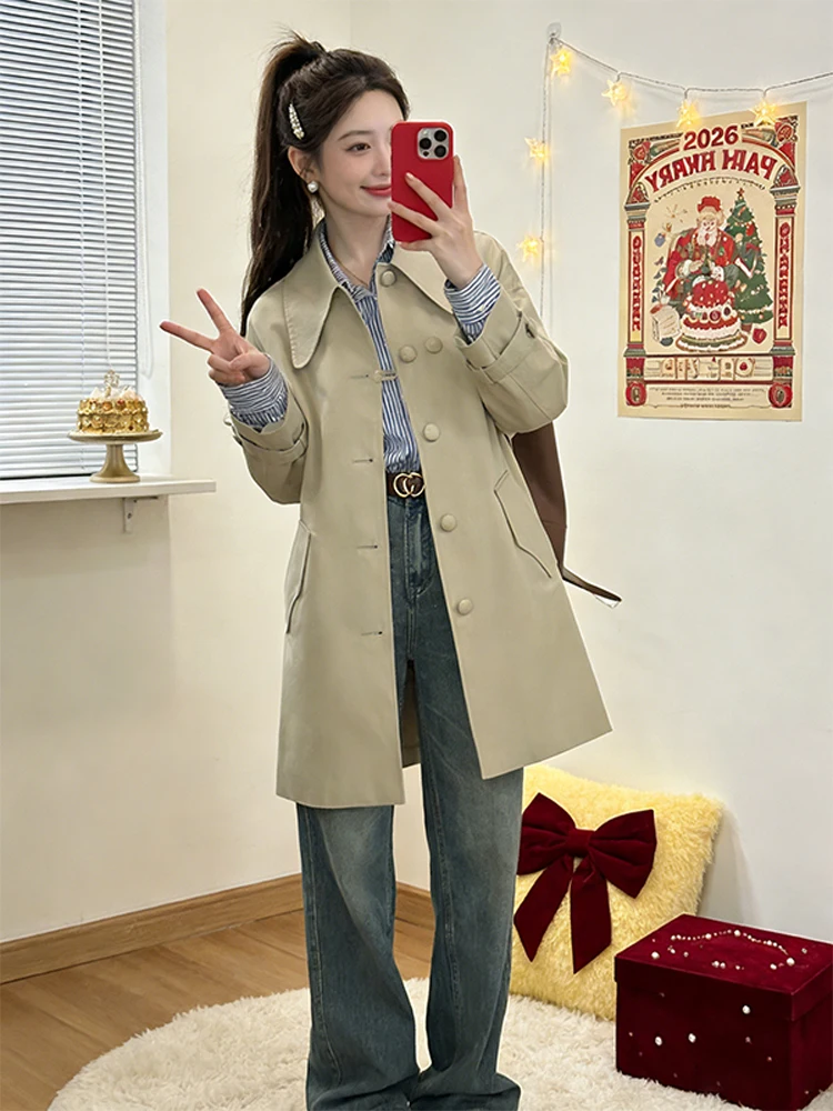 Korean Sle Khaki Loose Collar Mid-Length Women's Coat Spring Autumn New ular Outerwear High Waist Long Sve Single Button
Korean Sle Khaki Loose Collar Mid-Length Women's Coat Spring Autumn New ular Outerwear High Waist Long Sve Single Button