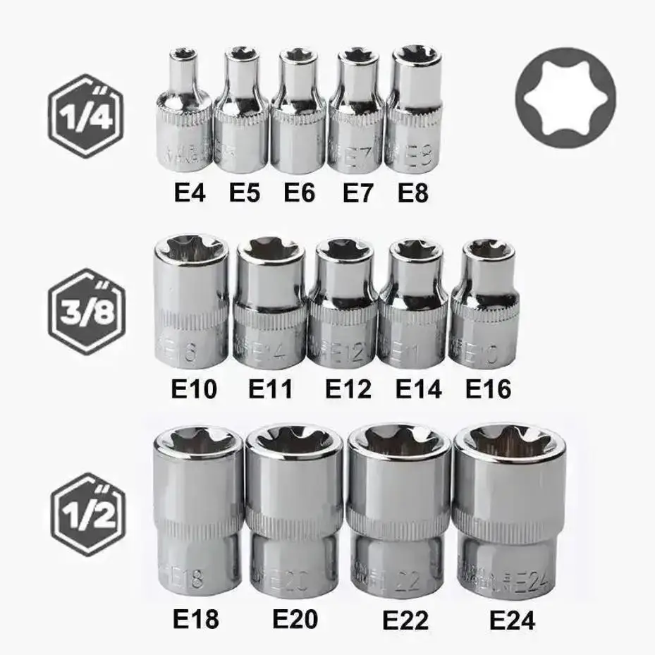 Набор из 14 внешних торцевых головок Torx (E4-E24) с приводом 1/4, 3/8, 1/2 дюйма и кейсом для хранения
Набор из 14 внешних торцевых головок Torx (E4-E24) с приводом 1/4, 3/8, 1/2 дюйма и кейсом для хранения