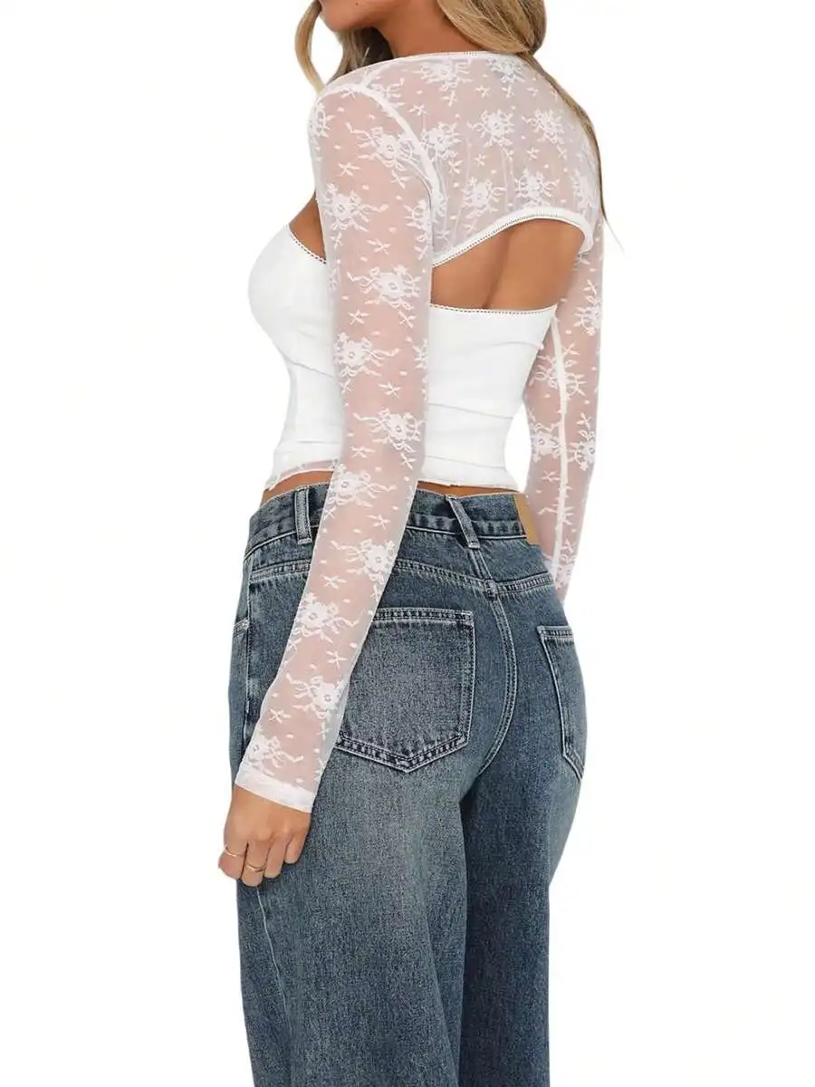 Women Sheer Lace Bolero Shrug Long Sleeve Cropped Mesh Top Floral Embroidery
Women Sheer Lace Bolero Shrug Long Sleeve Cropped Mesh Top Floral Embroidery