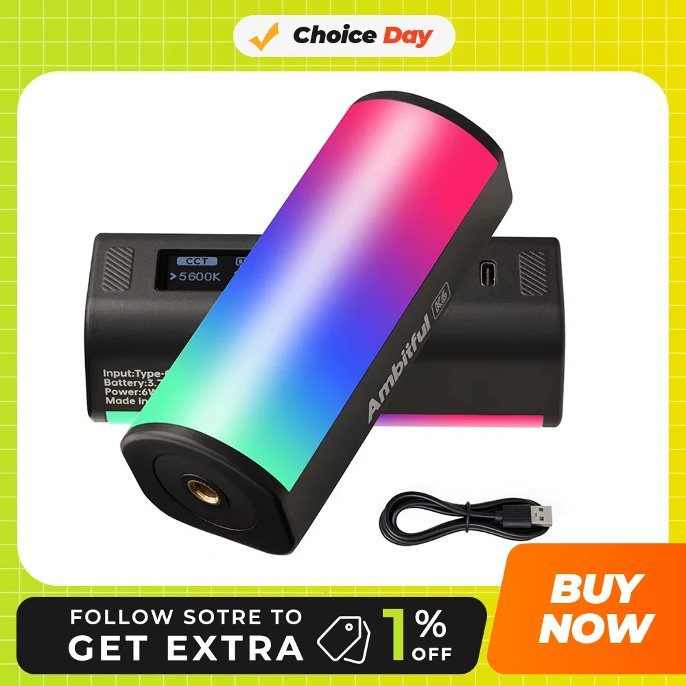 Ambitful K6 Mini RGB Tube Light Handheld led Photography Stick Video Fill Lamp Magnetic 2500-9000K for Vlog Youtube
Ambitful K6 Mini RGB Tube Light Handheld led Photography Stick Video Fill Lamp Magnetic 2500-9000K for Vlog Youtube