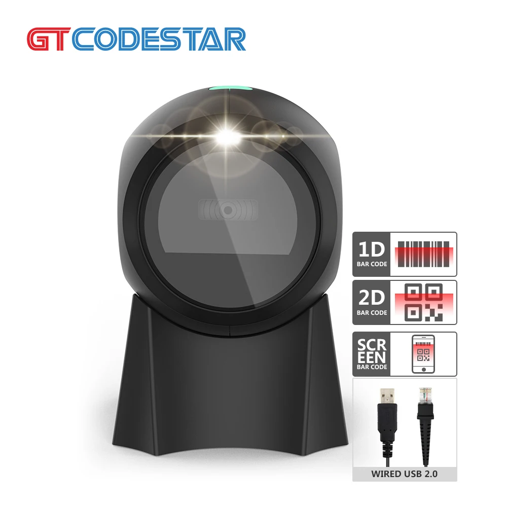 GTCODESTAR Desktop Barcode Reader Usb 1D 2D Omnidirectional Qr Code Scanner Platform Price Checker Barcode Scanner