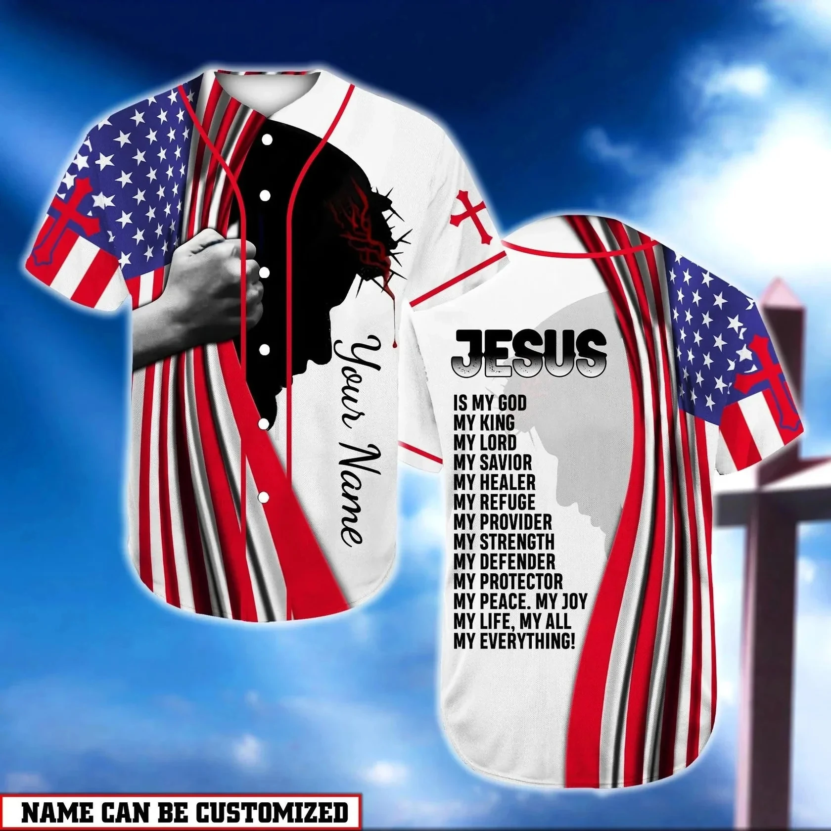 Personalized Custom Name Number God Jesus Baseball Jersey Black White Cross Pattern Short Sleeve Tops Unisex Sports Tees Uniform
Personalized Custom Name Number God Jesus Baseball Jersey Black White Cross Pattern Short Sleeve Tops Unisex Sports Tees Uniform