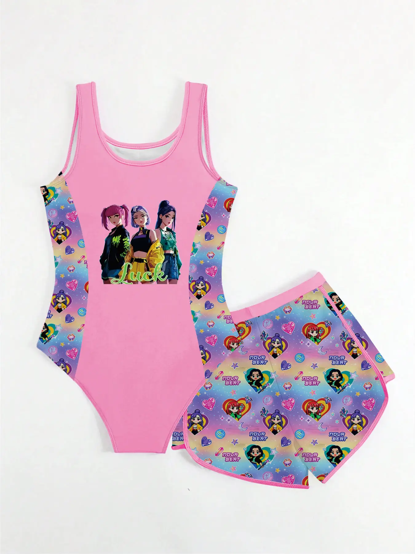 Kids Girls 2-Piece Skirted Swimsuit, Hot Pink Three Cartoon Girl Luck Letter Print Spliced U Tank One Piece Bathing Suit & Rainb
Kids Girls 2-Piece Skirted Swimsuit, Hot Pink Three Cartoon Girl Luck Letter Print Spliced U Tank One Piece Bathing Suit & Rainb