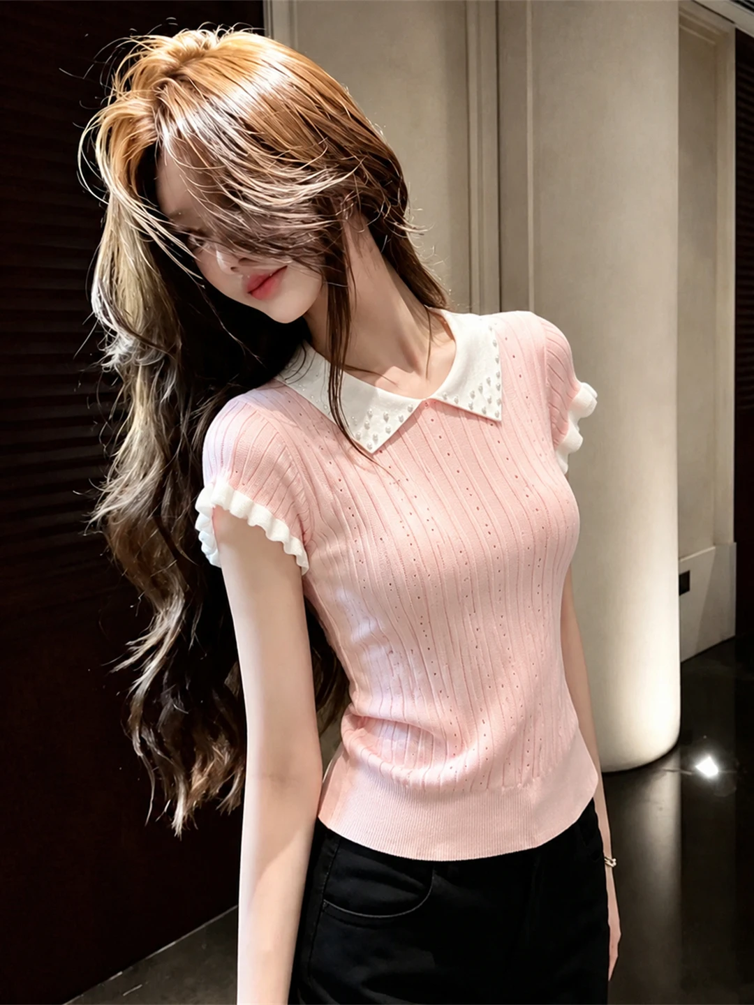 Color Block Ice Silk Neck Knitted Top Sweet Summer Slimming Versatile Short Sleeve Sweater Korean Style Straight Cut
Color Block Ice Silk Neck Knitted Top Sweet Summer Slimming Versatile Short Sleeve Sweater Korean Style Straight Cut