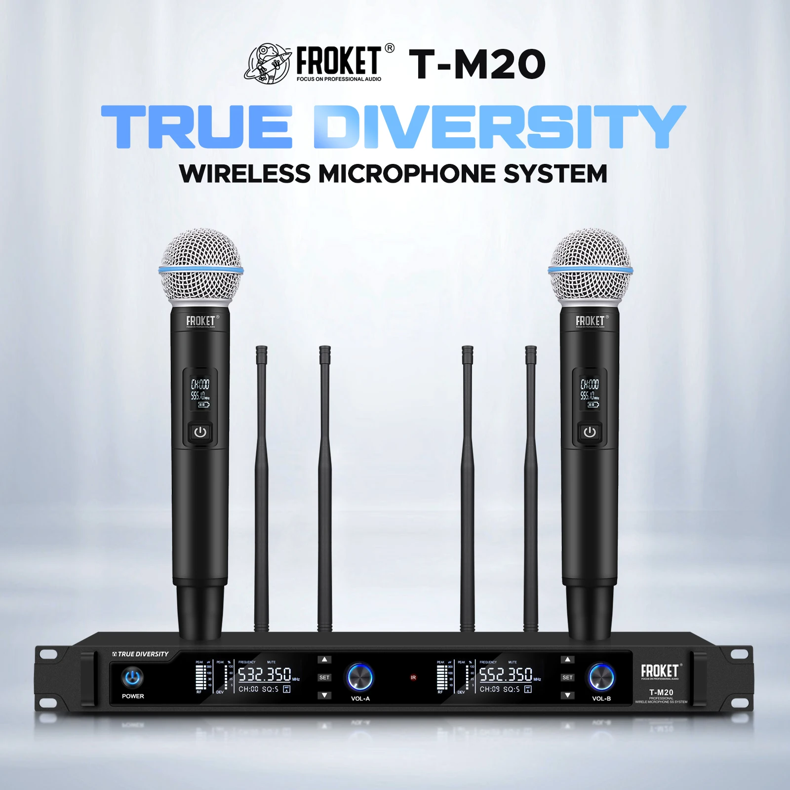 Беспроводная микрофонная система T-M20, двухканальная, Автоматическое Сопряжение частоты, подходит для крупномасштабной сценической производительности
Беспроводная микрофонная система T-M20, двухканальная, Автоматическое Сопряжение частоты, подходит для крупномасштабной сценической производительности