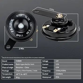 Car Horn 12V Compact Motorcycle Horn 110dB Waterproof High & Low Tone Electric Horns Universal for Motorcycles Passenger Car Off
Car Horn 12V Compact Motorcycle Horn 110dB Waterproof High & Low Tone Electric Horns Universal for Motorcycles Passenger Car Off