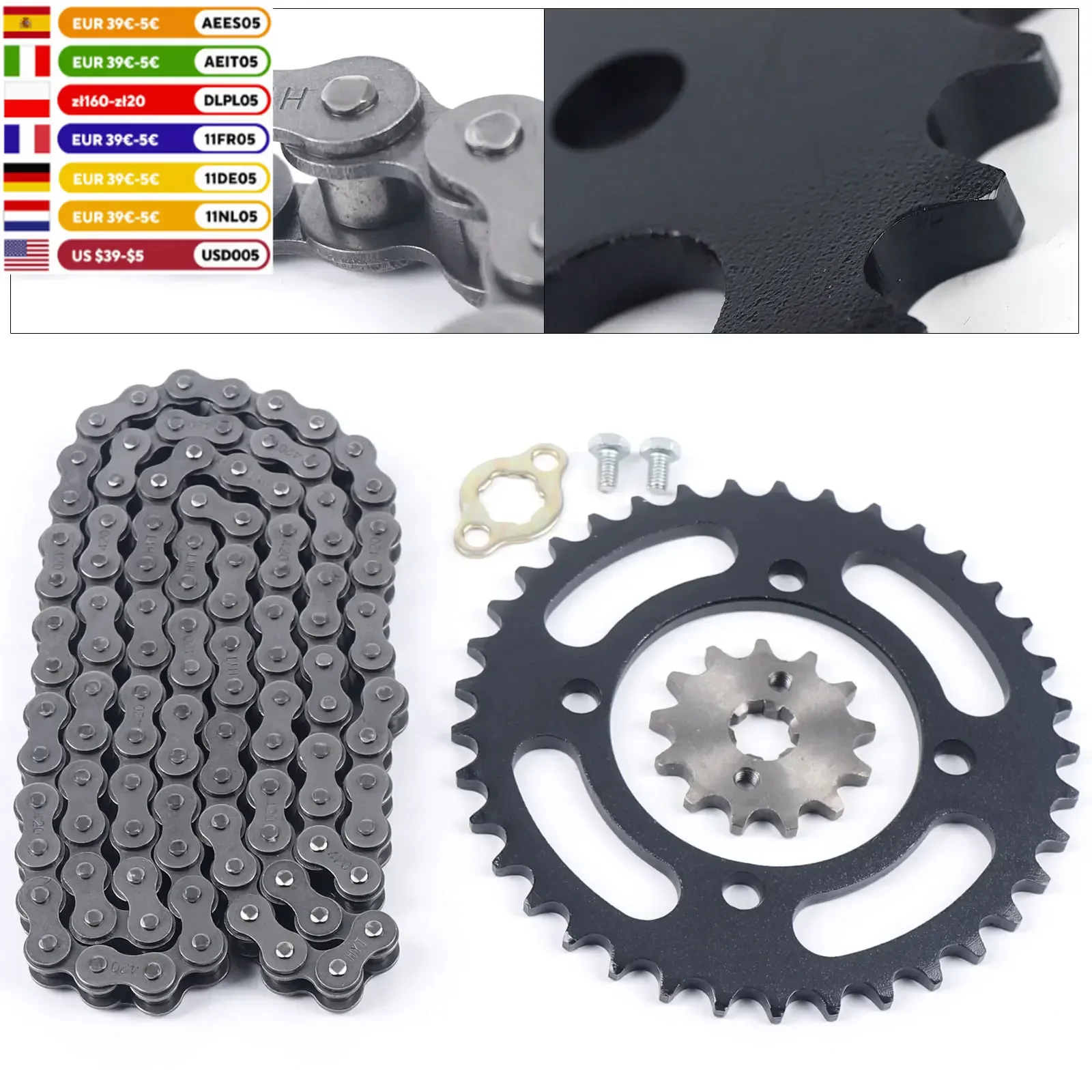 420 Chain & Front Rear Sprocket Fit For SSR Pit Bike 110cc 125cc ATV Gokart Dirt Bike
420 Chain & Front Rear Sprocket Fit For SSR Pit Bike 110cc 125cc ATV Gokart Dirt Bike