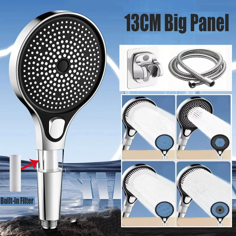 5 In 1 Design 13CM Big Panel Pressurized Shower Head With Filter 4 Modes High Pressure Large Flow One-Key Stop Handheld Shower
5 In 1 Design 13CM Big Panel Pressurized Shower Head With Filter 4 Modes High Pressure Large Flow One-Key Stop Handheld Shower