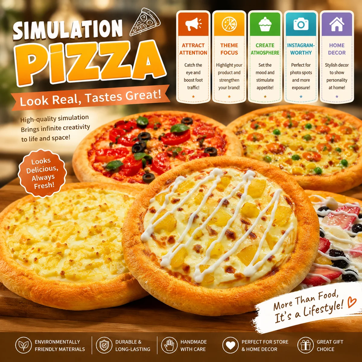 1Pc 20cm/7.8inch PU Fake Pizza Model Multicolor Flavors Food Photography Prop Bakery Shop Window Display Home Decor
1Pc 20cm/7.8inch PU Fake Pizza Model Multicolor Flavors Food Photography Prop Bakery Shop Window Display Home Decor
