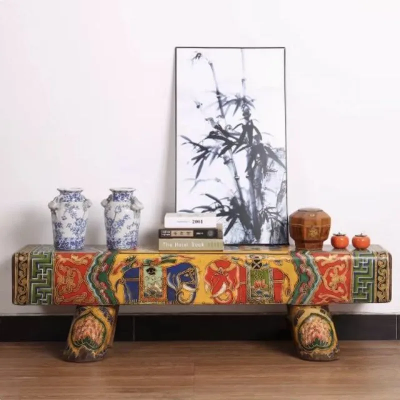 New Chinese painted Xizang shoe stool, old pine painted bench, retro log shoe stool
New Chinese painted Xizang shoe stool, old pine painted bench, retro log shoe stool