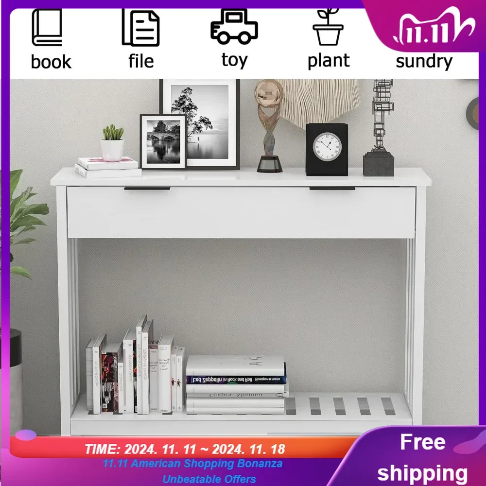 White Narrow Console Table with Storage Modern Wood Entryway Table with Drawer Hallway Table Sofa Tables for Living Room
White Narrow Console Table with Storage Modern Wood Entryway Table with Drawer Hallway Table Sofa Tables for Living Room