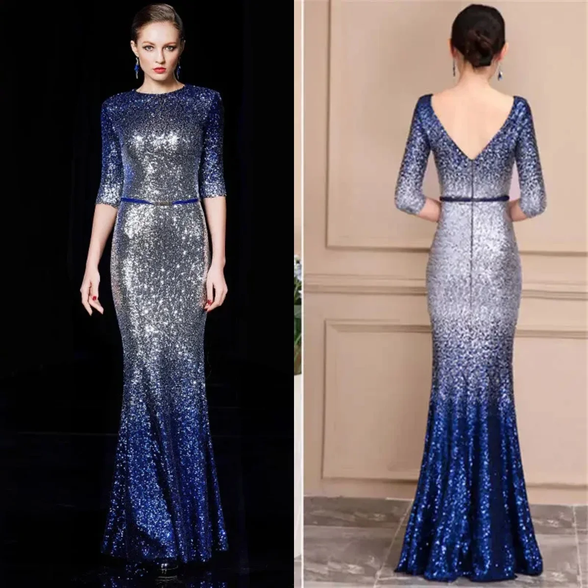 Evening Dresses Navy Blue Sequins Half Sleeve V-Neck Floor-Length Mermaid Plus size Women Party Formal Gown Robe De Soiree H210
Evening Dresses Navy Blue Sequins Half Sleeve V-Neck Floor-Length Mermaid Plus size Women Party Formal Gown Robe De Soiree H210