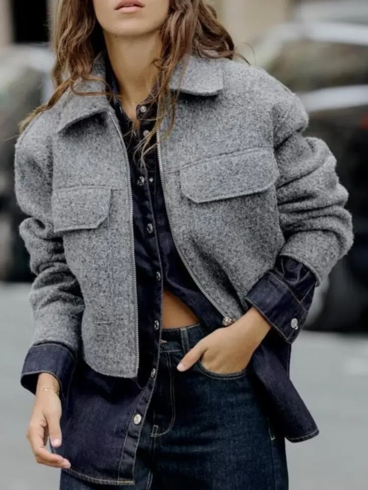 Womens Spring Autumn Vintage Tweed Cropped Bomber Woolen Blends Jackets Female Elegant Gray Pockets Street Short Coats Outerwear
Womens Spring Autumn Vintage Tweed Cropped Bomber Woolen Blends Jackets Female Elegant Gray Pockets Street Short Coats Outerwear