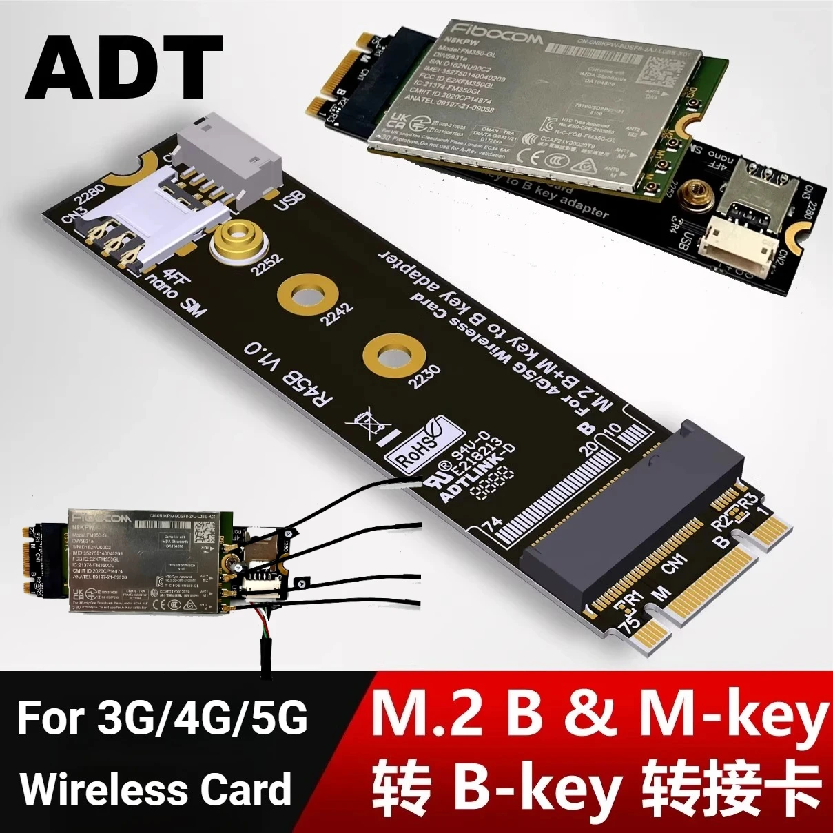 Адаптер M.2 B и M-key 2280 на B-key со слотом для SIM-карты Карта беспроводного модема 3G/4G/5G для карты модуля Nano SIM B Key 3042 3052 LTE
Адаптер M.2 B и M-key 2280 на B-key со слотом для SIM-карты Карта беспроводного модема 3G/4G/5G для карты модуля Nano SIM B Key 3042 3052 LTE