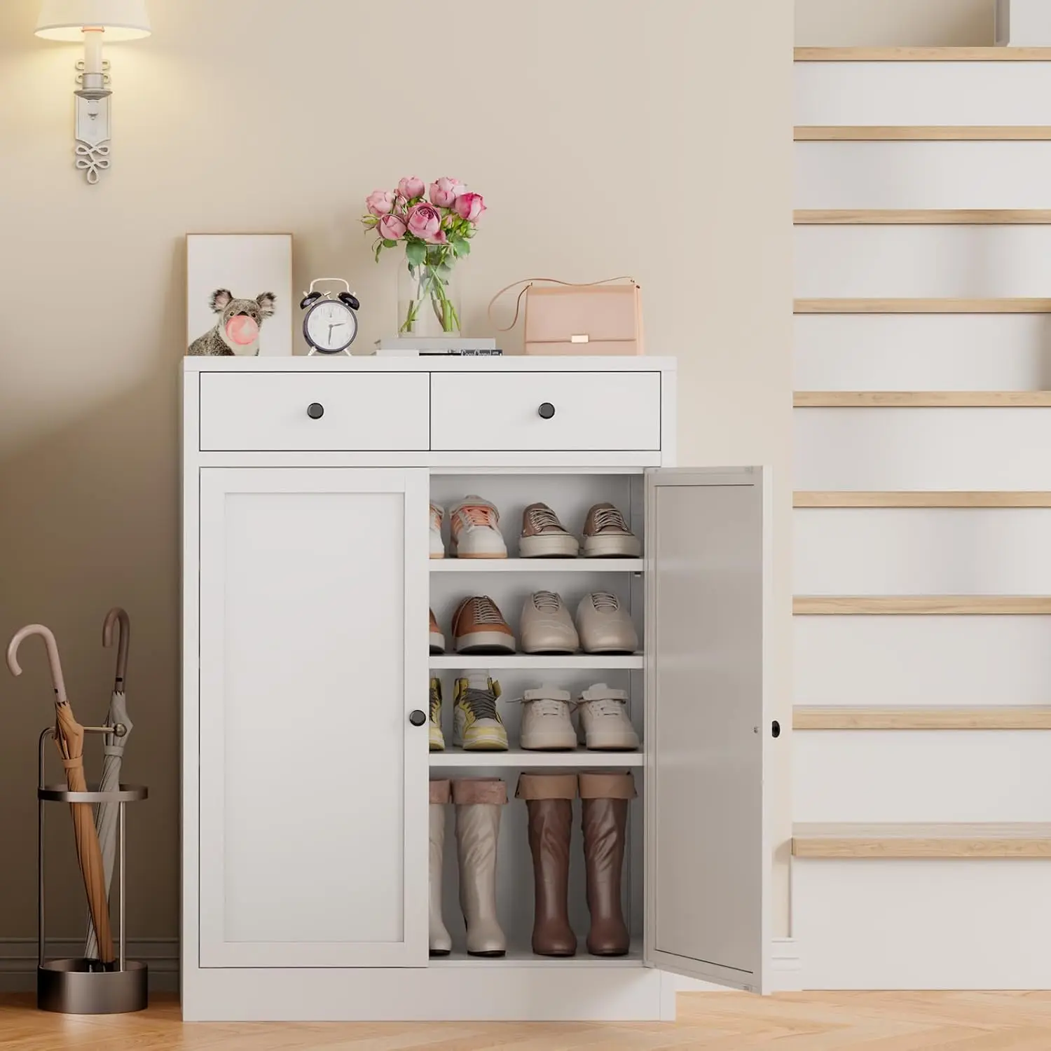 Shoe Storage Cabinet with 2 Doors, Metal Shoe Cabinet with Drawers, Freestanding Shoe Rack with Adjustable Shelves
Shoe Storage Cabinet with 2 Doors, Metal Shoe Cabinet with Drawers, Freestanding Shoe Rack with Adjustable Shelves