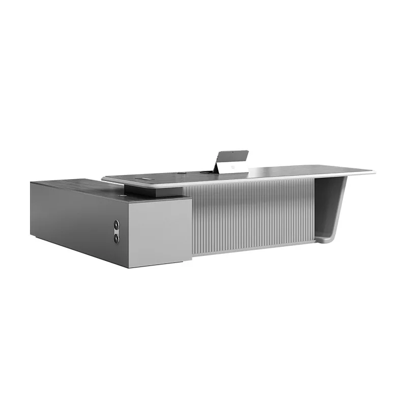 Boss's desk is simple and modern, with side cabinets, paint, and a single manager's desk.
Boss's desk is simple and modern, with side cabinets, paint, and a single manager's desk.