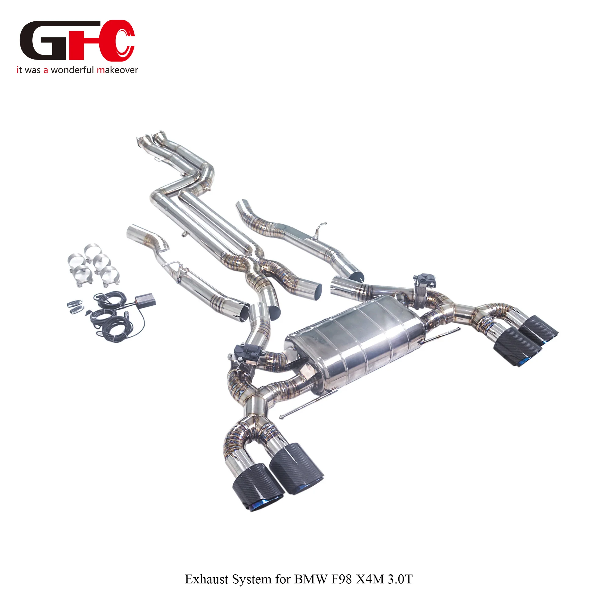 GFC Valved Catback Exhaust System for BMW X4M 3.0T F98 2019-2022, Single Muffler Dual Valves Quad Outlet
GFC Valved Catback Exhaust System for BMW X4M 3.0T F98 2019-2022, Single Muffler Dual Valves Quad Outlet