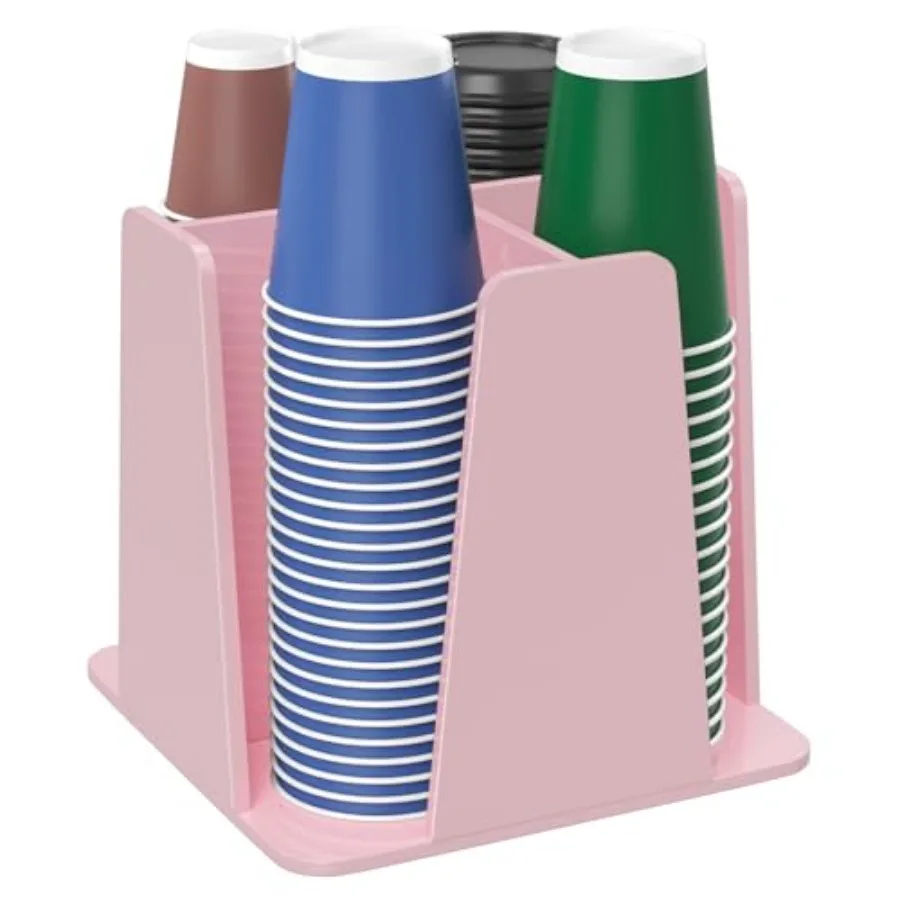 Coffee Cup Organizer for Countertop - Rotating Plastic Cup Holder 4 Compartments Pink Acrylic Cup and Lid Holder for Coffee Bar
Coffee Cup Organizer for Countertop - Rotating Plastic Cup Holder 4 Compartments Pink Acrylic Cup and Lid Holder for Coffee Bar