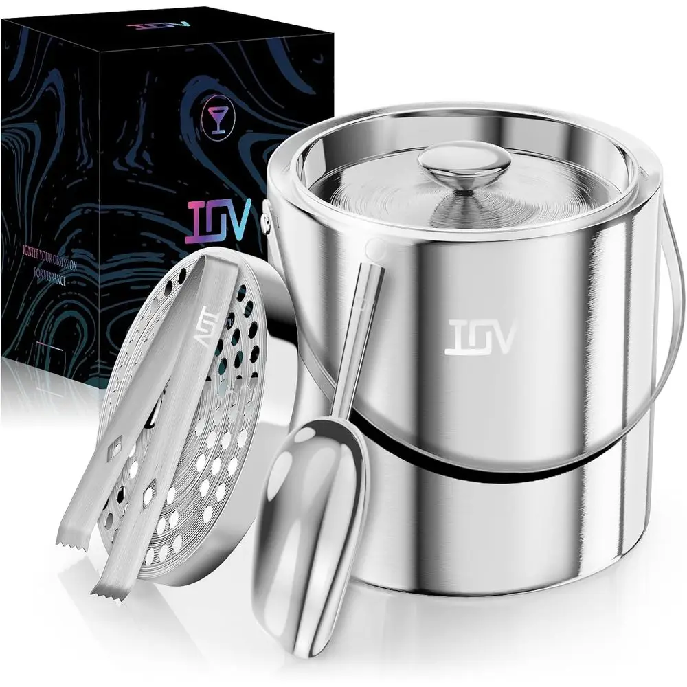 Double Wall Insulated 3L Stainless Steel Ice Bucket with Lid, Scoop, Tongs, and Strainer for Parties and Bars
Double Wall Insulated 3L Stainless Steel Ice Bucket with Lid, Scoop, Tongs, and Strainer for Parties and Bars