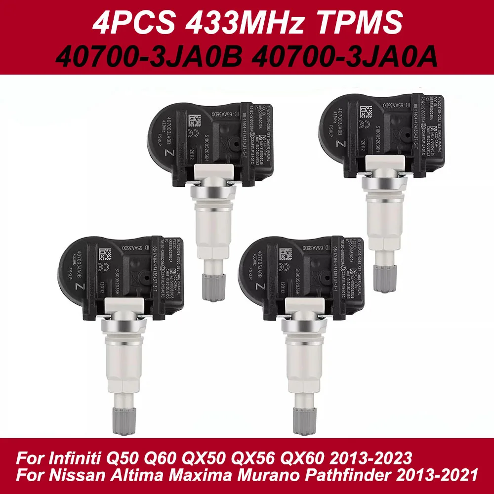 4PCS 433MHz TPMS OEM 40700-3JA0B 40700-3JA0A 407003JA0B 407003JA0A For Infiniti Q50 Q60 QX50 QX56 QX60 Nissan Murano Pathfinder
4PCS 433MHz TPMS OEM 40700-3JA0B 40700-3JA0A 407003JA0B 407003JA0A For Infiniti Q50 Q60 QX50 QX56 QX60 Nissan Murano Pathfinder