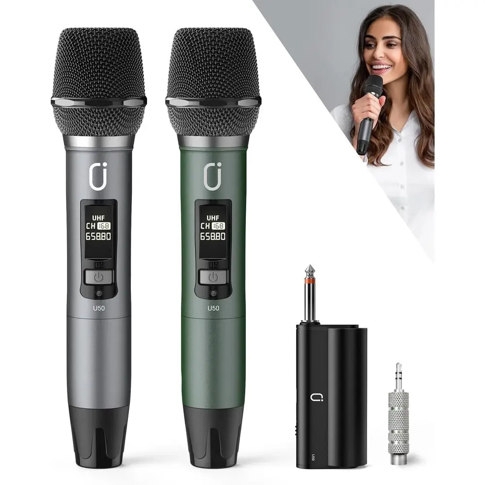 Wireless Dual Microphone System for Events, Rechargeable, Portable PA Setup
Wireless Dual Microphone System for Events, Rechargeable, Portable PA Setup