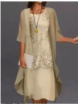 Europe and The United States Ladies Spring and Autumn New Fashion Elegant Lace Stitching Chiffon Round Neck Dress Two-piece Set
Europe and The United States Ladies Spring and Autumn New Fashion Elegant Lace Stitching Chiffon Round Neck Dress Two-piece Set