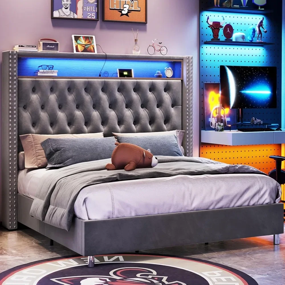 LED King Size Bed Frame and Headboard with Charging Station Velvet Upholstered Platform Bed No Box Spring Needed
LED King Size Bed Frame and Headboard with Charging Station Velvet Upholstered Platform Bed No Box Spring Needed