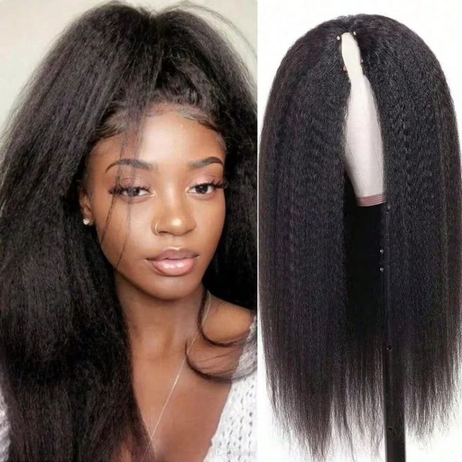 Kinky Straight V Part Wig Glueless Human Hair Wig For Women Natural Black Color No Leave Out Yaki Straight Hair Wig 210 Density
Kinky Straight V Part Wig Glueless Human Hair Wig For Women Natural Black Color No Leave Out Yaki Straight Hair Wig 210 Density