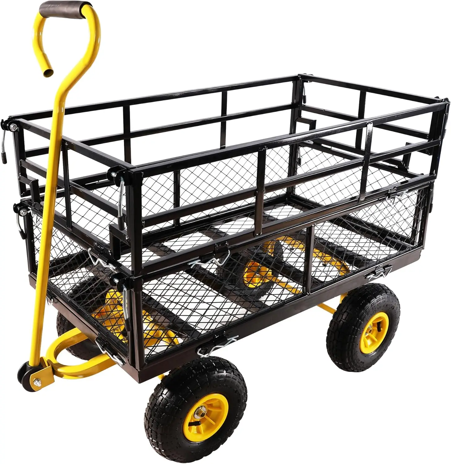 Heavy Duty Garden Wagon with Foldable Sides, Pneumatic Tires, Adjustable Handle (Yellow + Black Double Layer)
Heavy Duty Garden Wagon with Foldable Sides, Pneumatic Tires, Adjustable Handle (Yellow + Black Double Layer)
