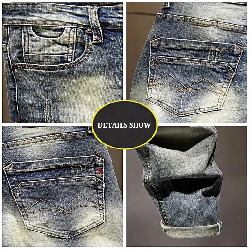 Y2K Designer Fashion Men Jeans Retro Washed Blue Stretch Slim Fit Ripped Jeans Men Button Fly Embroidery Vintage Denim Pants
Y2K Designer Fashion Men Jeans Retro Washed Blue Stretch Slim Fit Ripped Jeans Men Button Fly Embroidery Vintage Denim Pants