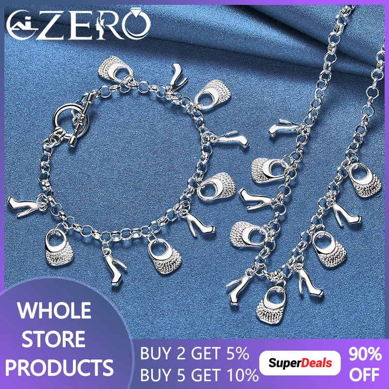 ALIZERO 925 Sterling Silver Bags/High Heels Chain Necklace Bracelet Set For Woman Fashion Wedding Engagement Party Charm Jewelry
ALIZERO 925 Sterling Silver Bags/High Heels Chain Necklace Bracelet Set For Woman Fashion Wedding Engagement Party Charm Jewelry
