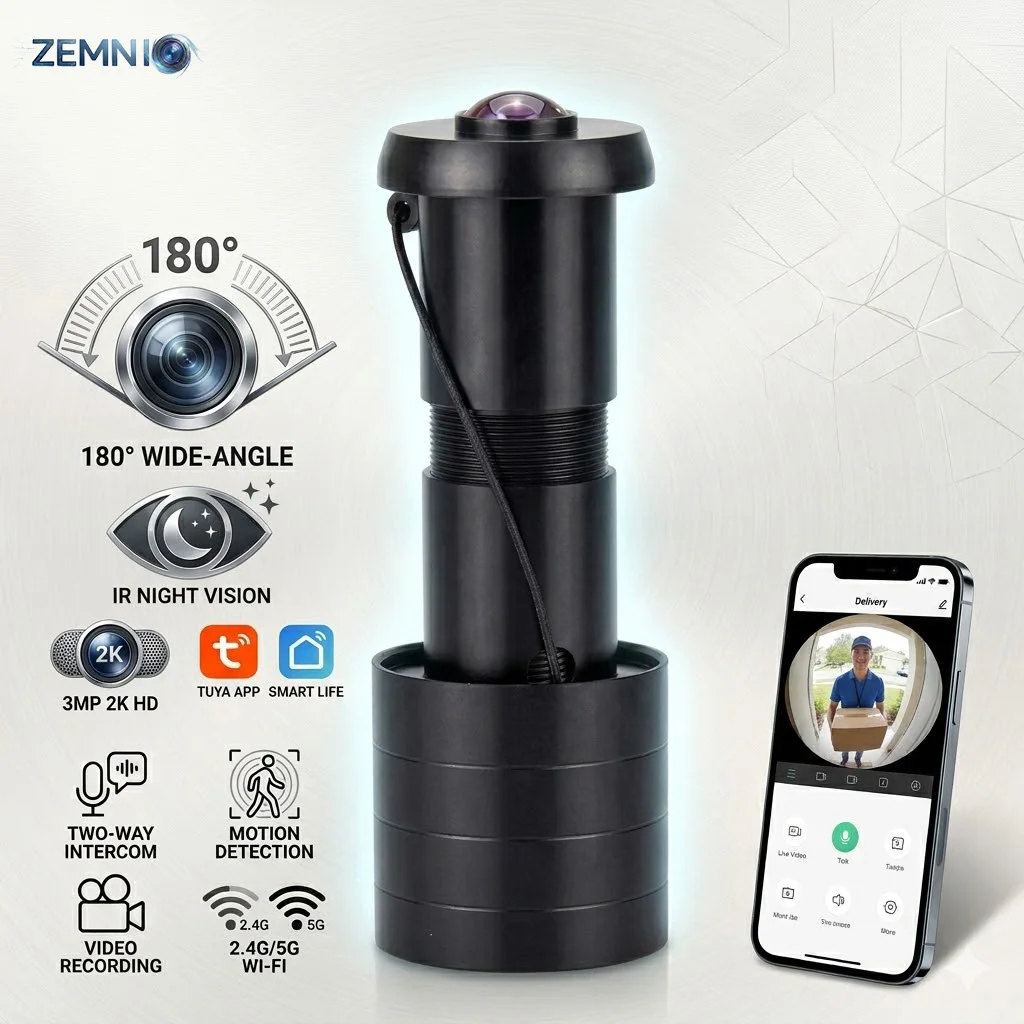 180° Night Vision 3MP 2K HD Smart Peephole Camera, 2-Way Intercom, Motion Detector, Tuya/Smart Life, 2.4G/5G, EU/US/UK/AU Plug
180° Night Vision 3MP 2K HD Smart Peephole Camera, 2-Way Intercom, Motion Detector, Tuya/Smart Life, 2.4G/5G, EU/US/UK/AU Plug