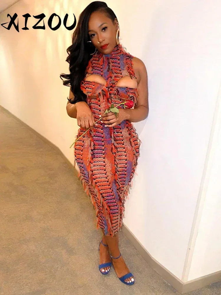 XIZOU Sexy Hollow Dress Women Knit Colorful Tassel Backless Y2k Summer Trend Stretch Sleeveless Elastic Bodycon Clubwear
XIZOU Sexy Hollow Dress Women Knit Colorful Tassel Backless Y2k Summer Trend Stretch Sleeveless Elastic Bodycon Clubwear