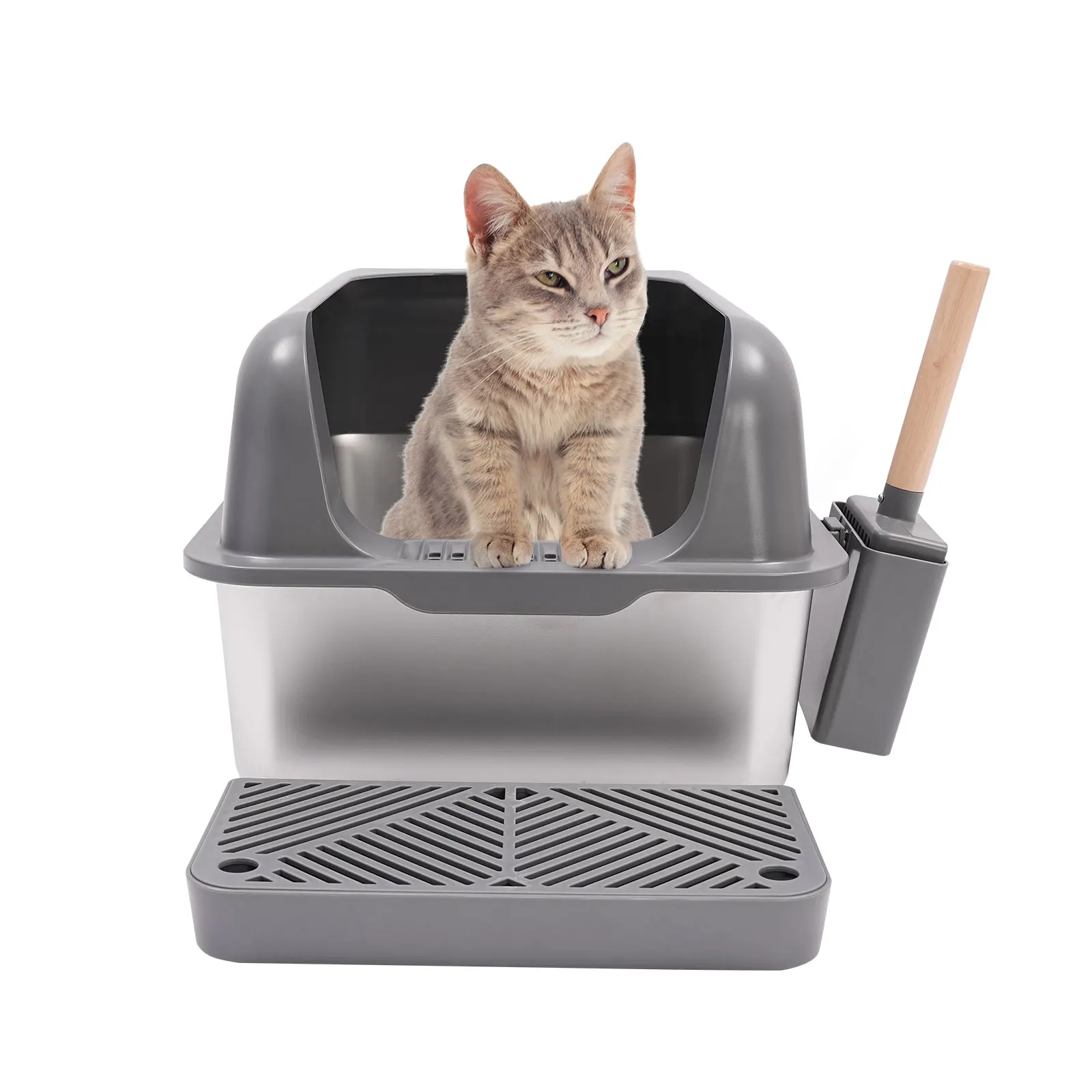 Cat Litter Box, Large Semi-Open Design with Stainless Steel Interior, 5.28 Gal Capacity, Easy to Clean with Litter Scoop &
Cat Litter Box, Large Semi-Open Design with Stainless Steel Interior, 5.28 Gal Capacity, Easy to Clean with Litter Scoop &