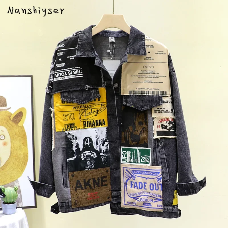 Spring Vintage Full Sleeve Appliques New Patch Printing Pattern Casual Black Denim Jacket 2025 Spring Autumn Women Streetwear
Spring Vintage Full Sleeve Appliques New Patch Printing Pattern Casual Black Denim Jacket 2025 Spring Autumn Women Streetwear